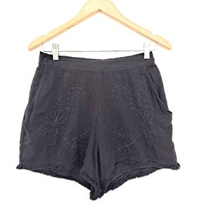 LC Lauren Conrad Black Crepe Gauze Embroidered Floral Fringe Shorts NWT sz S